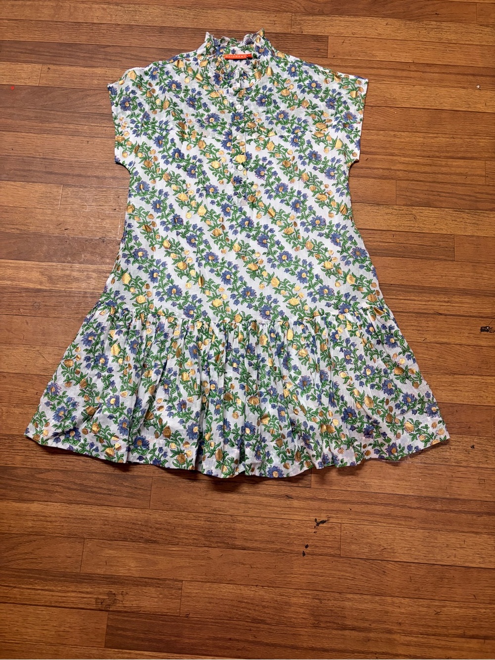 Oliphant Floral Mini Dress in Cream, Blue, Green - Picture 4 of 11